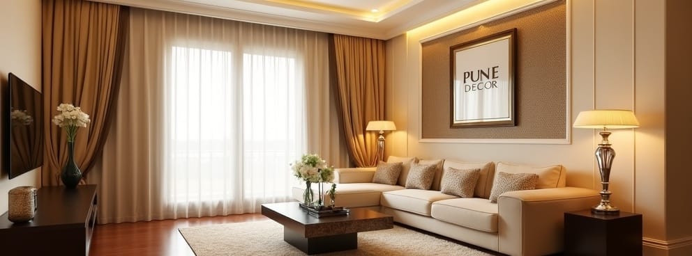 Modern eyelet curtains in linen finish installed in Pune apartment