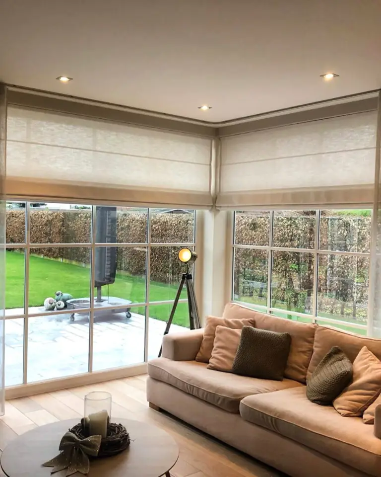 Roman blinds in soft fabric with clean folds