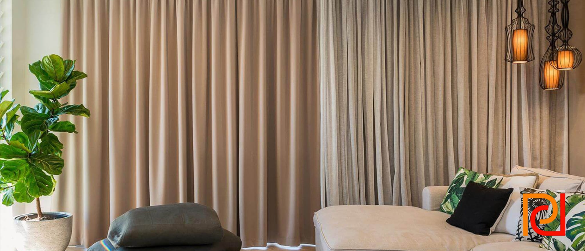 Modern eyelet curtains in linen finish installed in Pune apartment