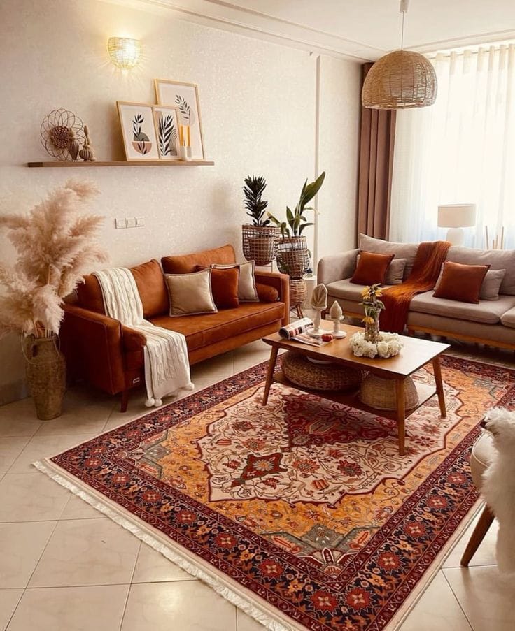 Persian-inspired designer carpet for living room floor