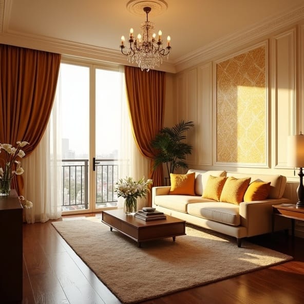 Modern eyelet curtains in linen finish installed in Pune apartment